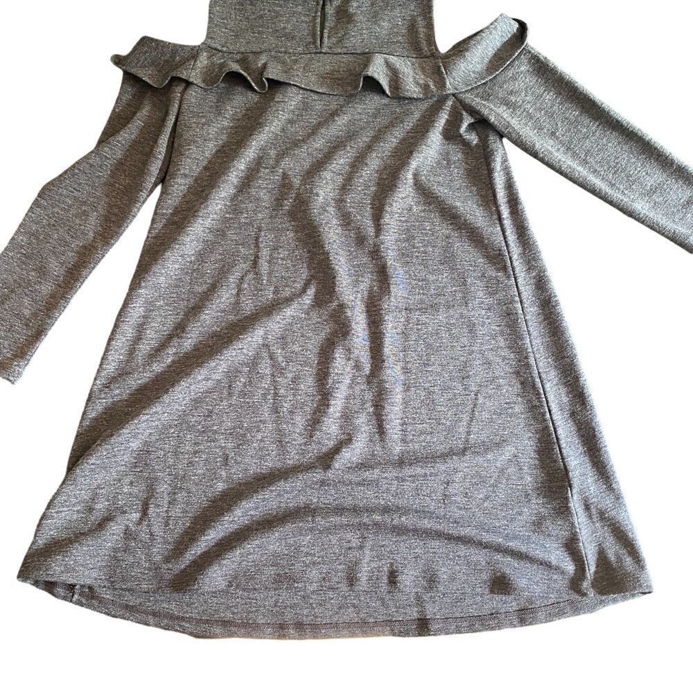 Loft NEW gray cold shoulder ruffle long sleeve tunic dress medium - Picture 5 of 6
